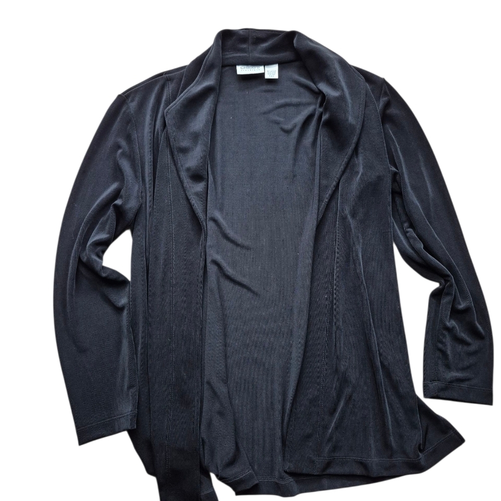 L Chicos Travelers Slinky Open Front Jacket Cardigan 2/L Tunic Length